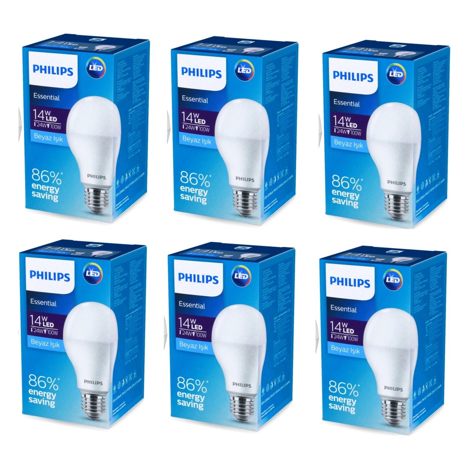 Philips Essential 14 W-100W Led Ampul E27 Beyaz Işık - 6 Adet