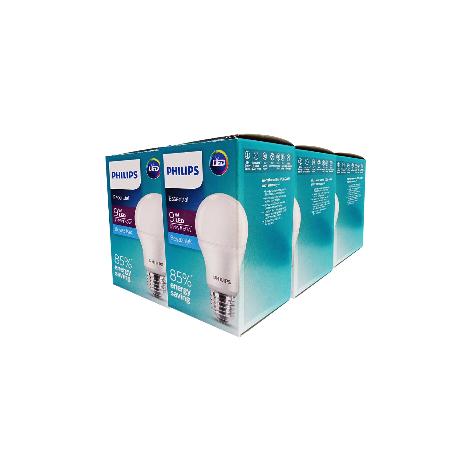Philips Essential 9 W E27 Duy LED Ampül Beyaz 5’li Paket