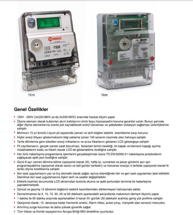 Makel Trifaze Elektronik Elektrik Sayacı Tip:T600