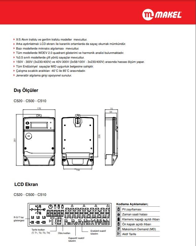 Makel X/5 Ups Kombi Elektronik Elektrik Sayacı 3x58/100V-3x230/400V