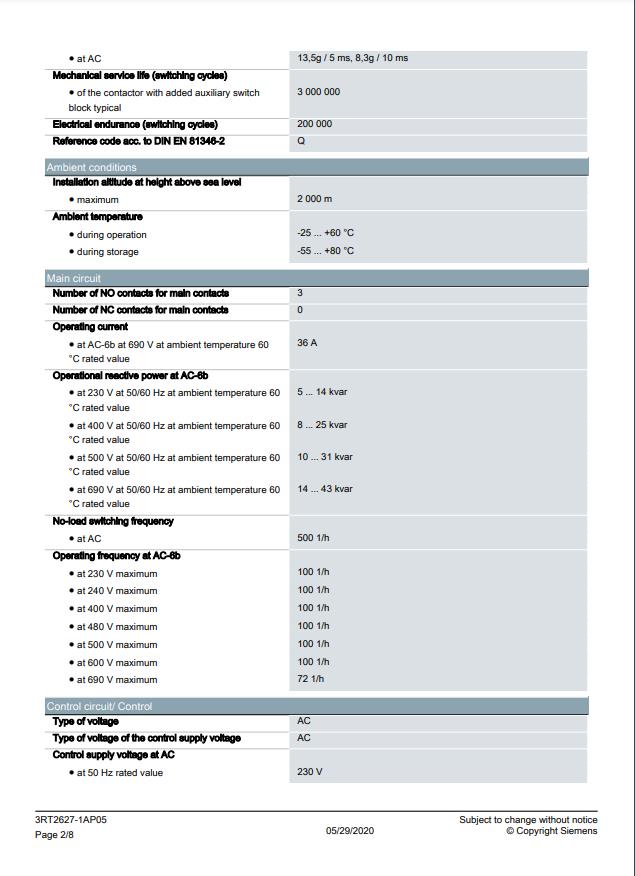 Siemens 3RT2627-1AP05 25 Kvar Kompanzasyon Kontaktörü