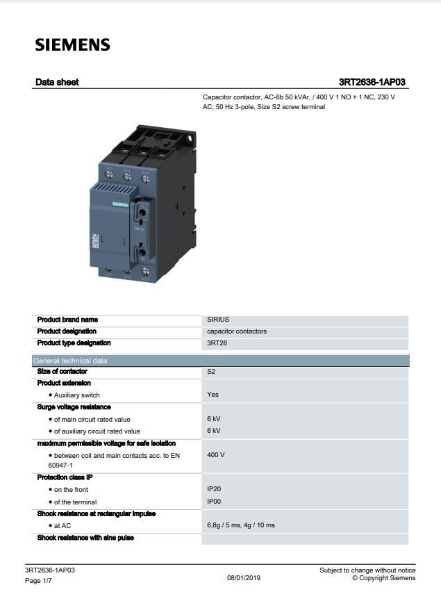Siemens 3RT2636-1AP03 50 Kvar Kompanzasyon Kontaktörü
