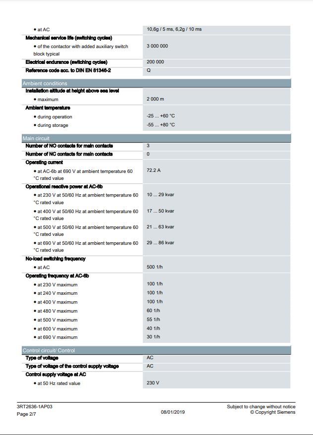 Siemens 3RT2636-1AP03 50 Kvar Kompanzasyon Kontaktörü