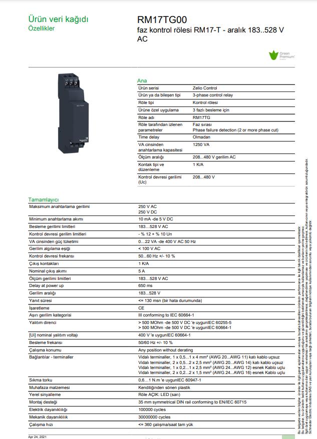 Schneider RM17TG00 Motor Koruma Rolesi Zelio Control 208...480 V Ac